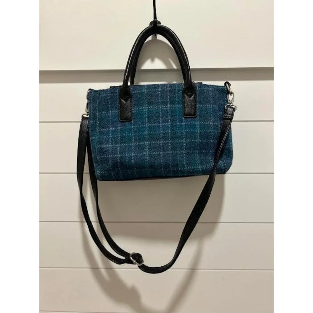 Glen Appin Harris Tweed Teal Blue Plaid Wool Satchel Crossbody Bag Handbag